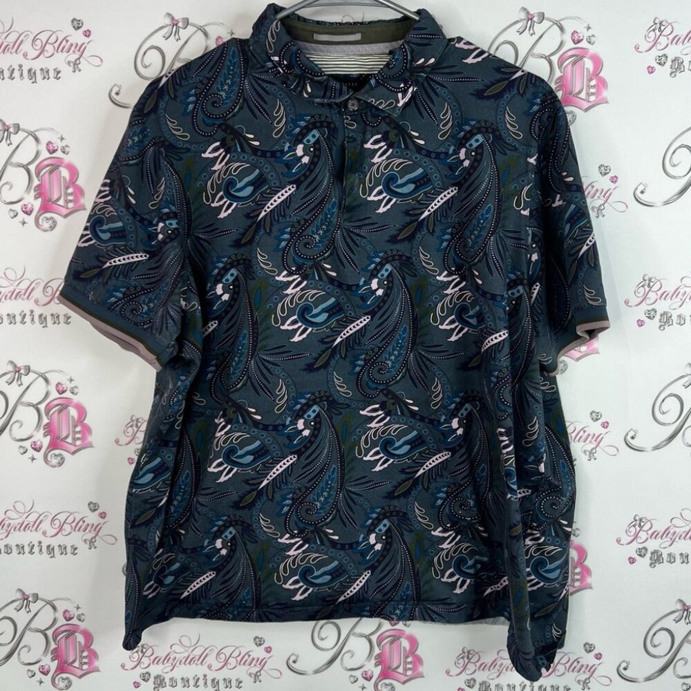 Ted Baker London button up paisley collared preppy Dark Blue Paisley Shirt